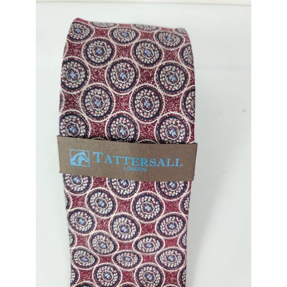 NWT Tattersall London Burgundy Red Geometric Design Silk Necktie - Picture 3 of 7